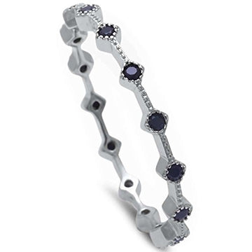 Stackable Full Eternity Ring Simulated Black Cubic Zirconia 925 Sterling Silver